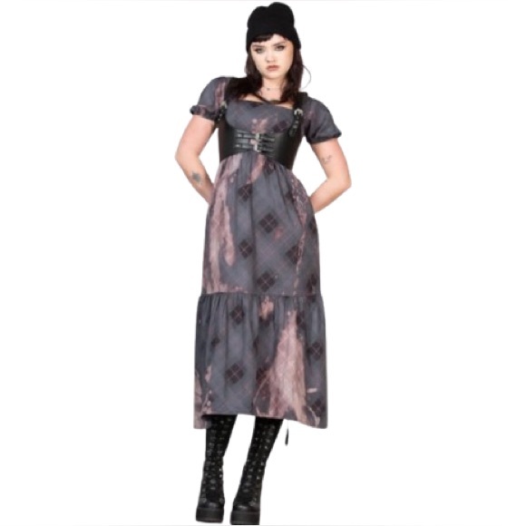 Killstar Effina’s Ruin Black & Bleach Pink Plaid  Midi Dress NWT XL - Picture 12 of 16